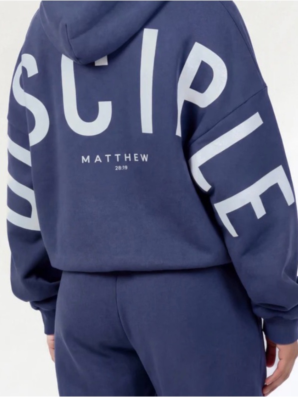 GLO Navy Hoodie with DISCIPLE script on back size Small